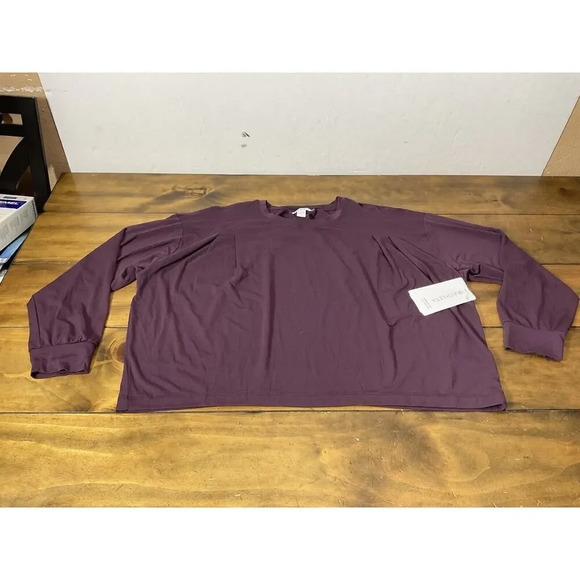 Athleta Elemental Top Size Large Purple Long Sleeve Boxy Fit Womens Athleisure - Picture 1 of 13